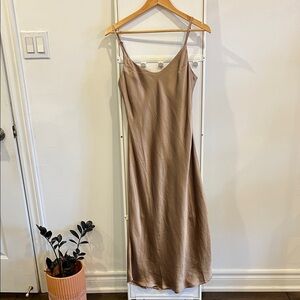 OAK + FORT Satin Brown Midi Dress